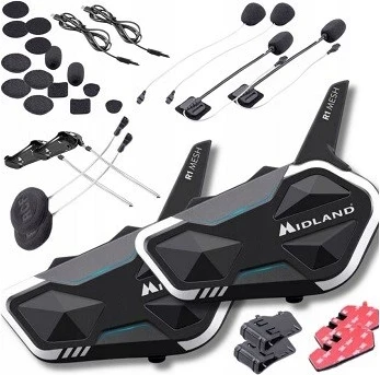 Interkom motoçiklete MIDLAND R1 MESH TWIN, i zi, set prej 2 copë