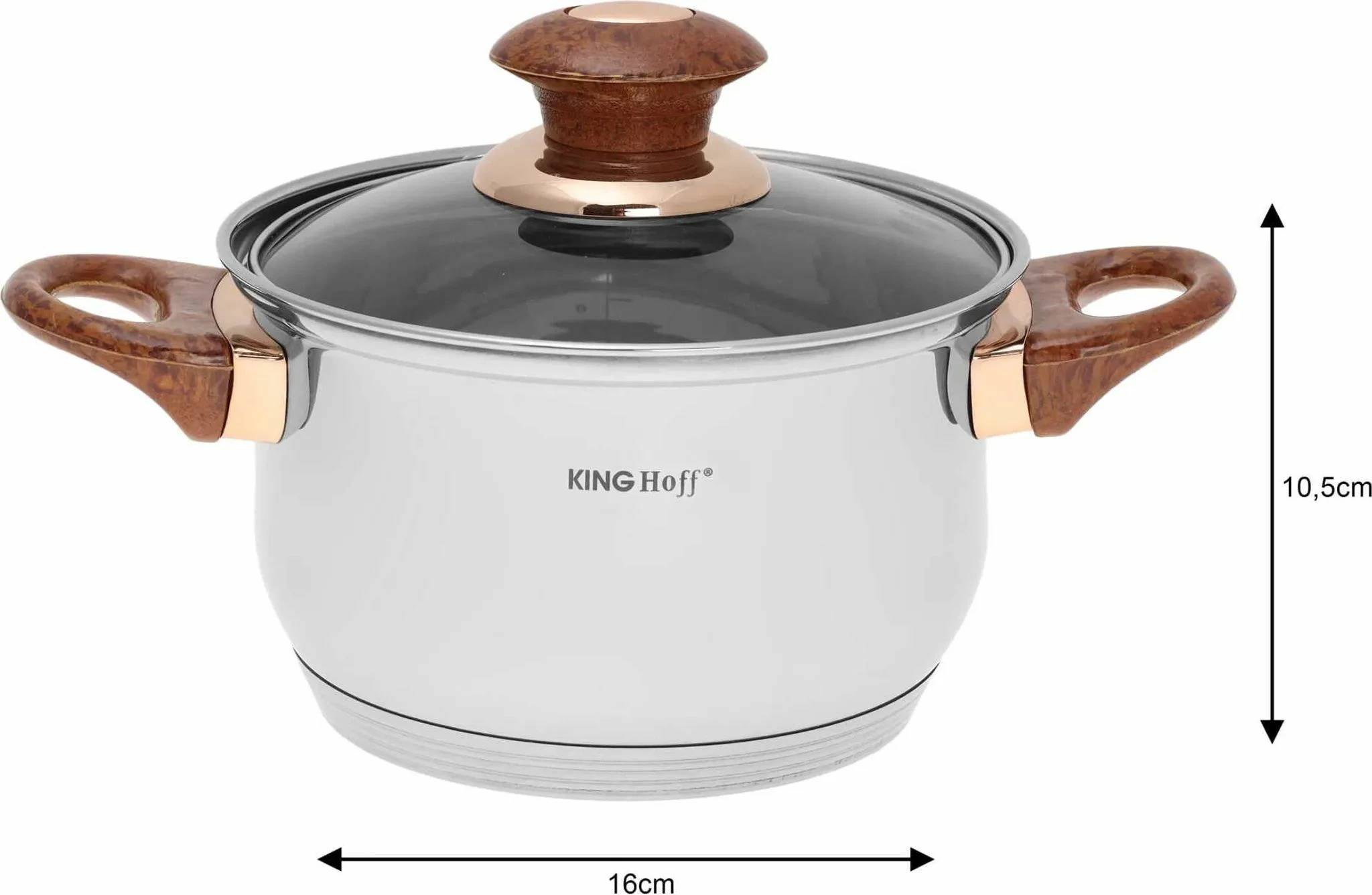 Set tenxheresh dhe tiganësh KingHoff KH 1768, 12 copë, inox, për induksion, imitacion druri, rozë-artë