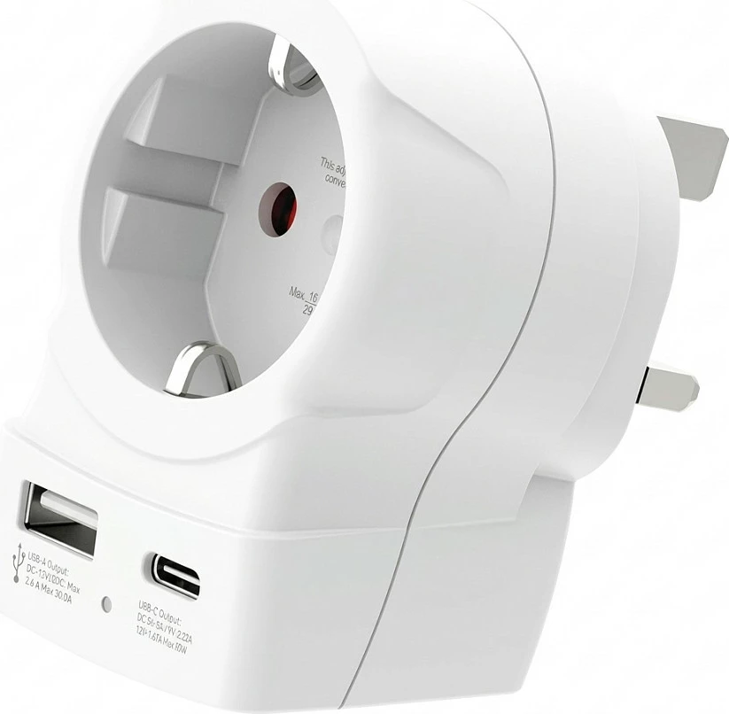 Adapter prizë SKROSS Europe to UK, USB-A/USB-C PD 20W, i bardhë