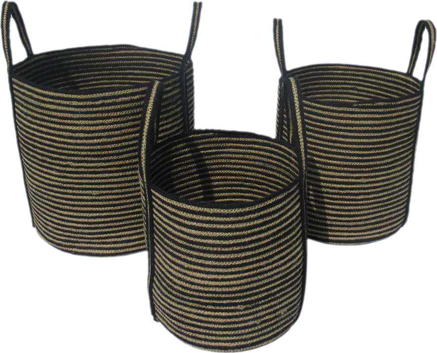 Set shporta YIRMI, 3 copë, jute natyrale e zezë, 40x40x40cm