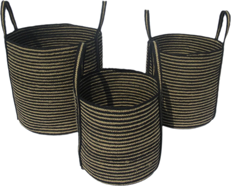 Set shporta YIRMI, 3 copë, jute natyrale e zezë, 40x40x40cm