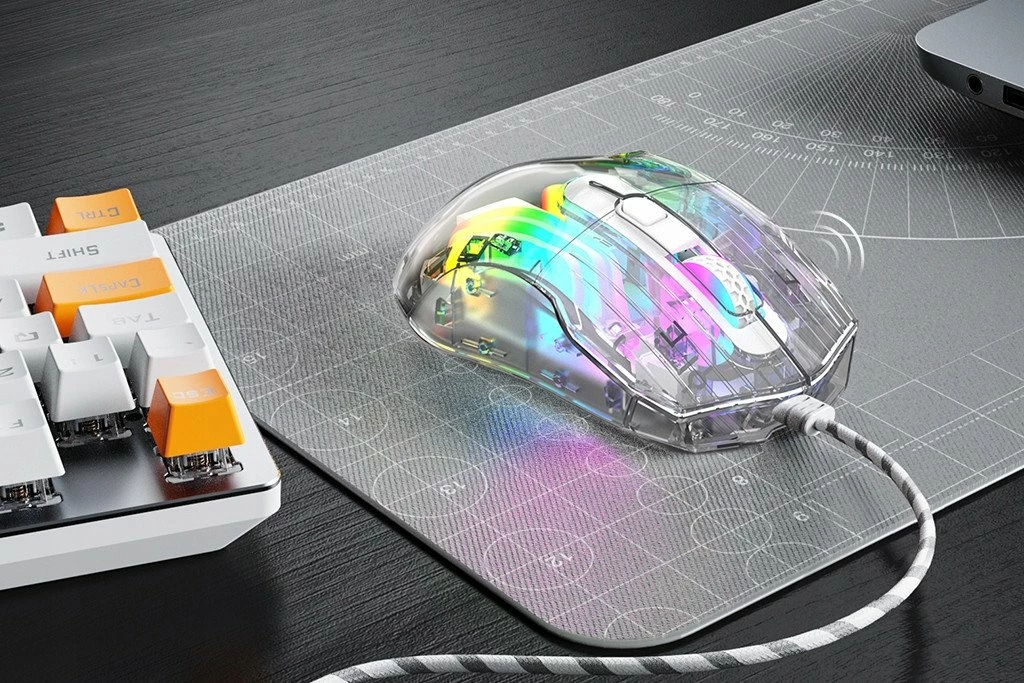 Maus gaming Marvo Prism 40 M413, 7200 DPI, USB me kabllo 1.5 m, RGB, 6 butona, transparent/e bardhë