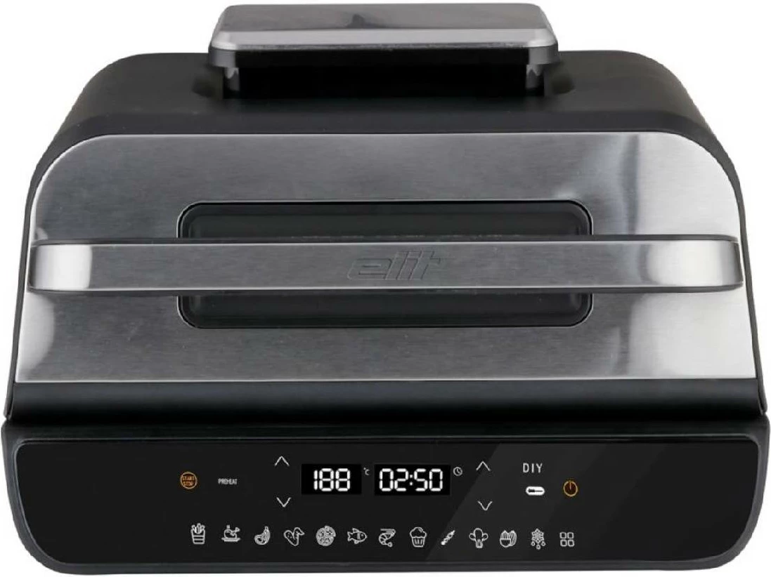 Fritezë ajri me grill Elit GrillFry360 MAX 12-në-1 1800W me sensor mishi 3.1L/2.8L, zi/argjend