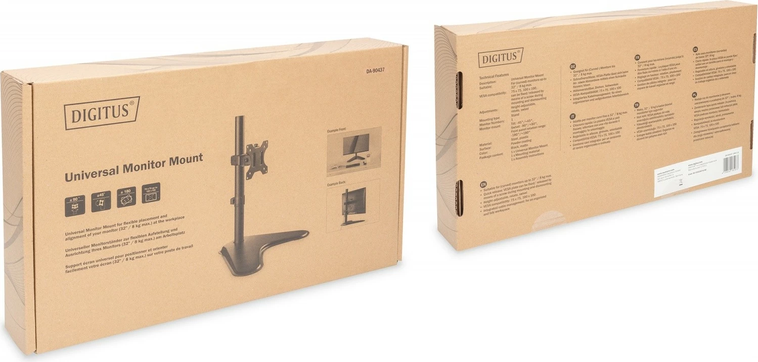 Mbajtëse tavoline për monitor Digitus DA-90437, për ekrane 17-32", ngjyrë e zezë mat