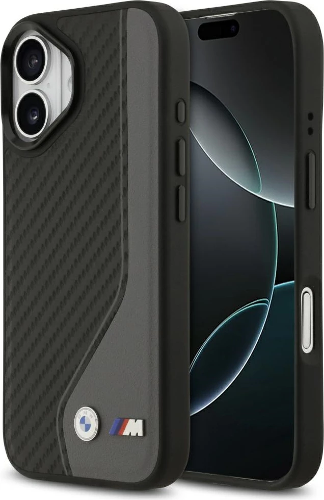 Mbështjellës MagSafe BMW M Carbon Logo për iPhone 17, karbon/eko-lëkurë, Gri (anthracite), në kuti