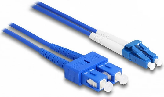 Kabllo fibër optike DeLOCK LC Duplex në SC Duplex, OS2 Singlemode, 3m, blu