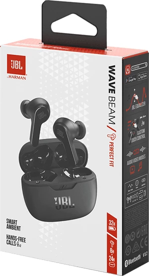 Kufje JBL Wave Beam, Bluetooth 5.2, 32h bateri, IP54/IPX2, të zeza, set me kasë karikimi