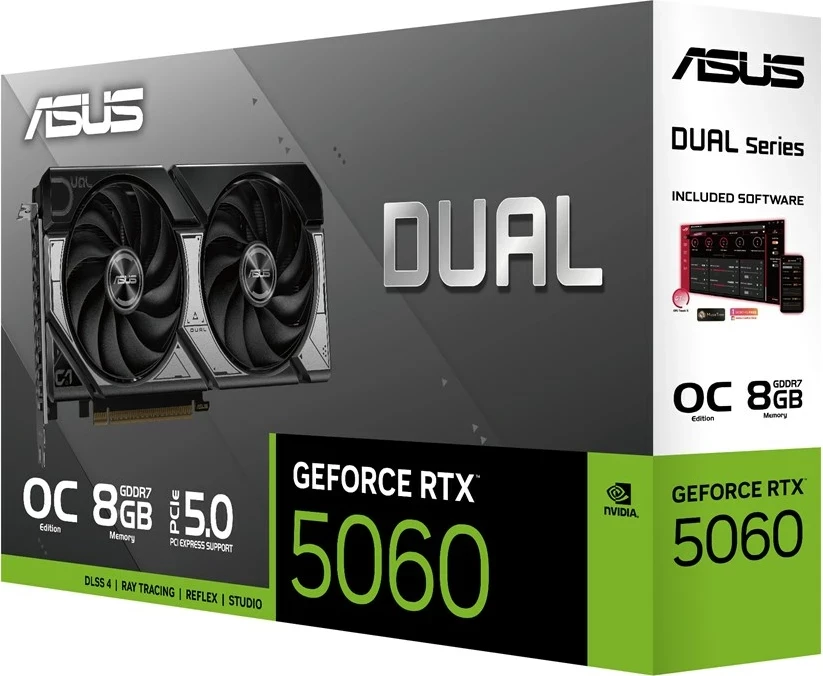 Kartelë grafike ASUS Dual GeForce RTX 5060, 8 GB GDDR7, e zezë