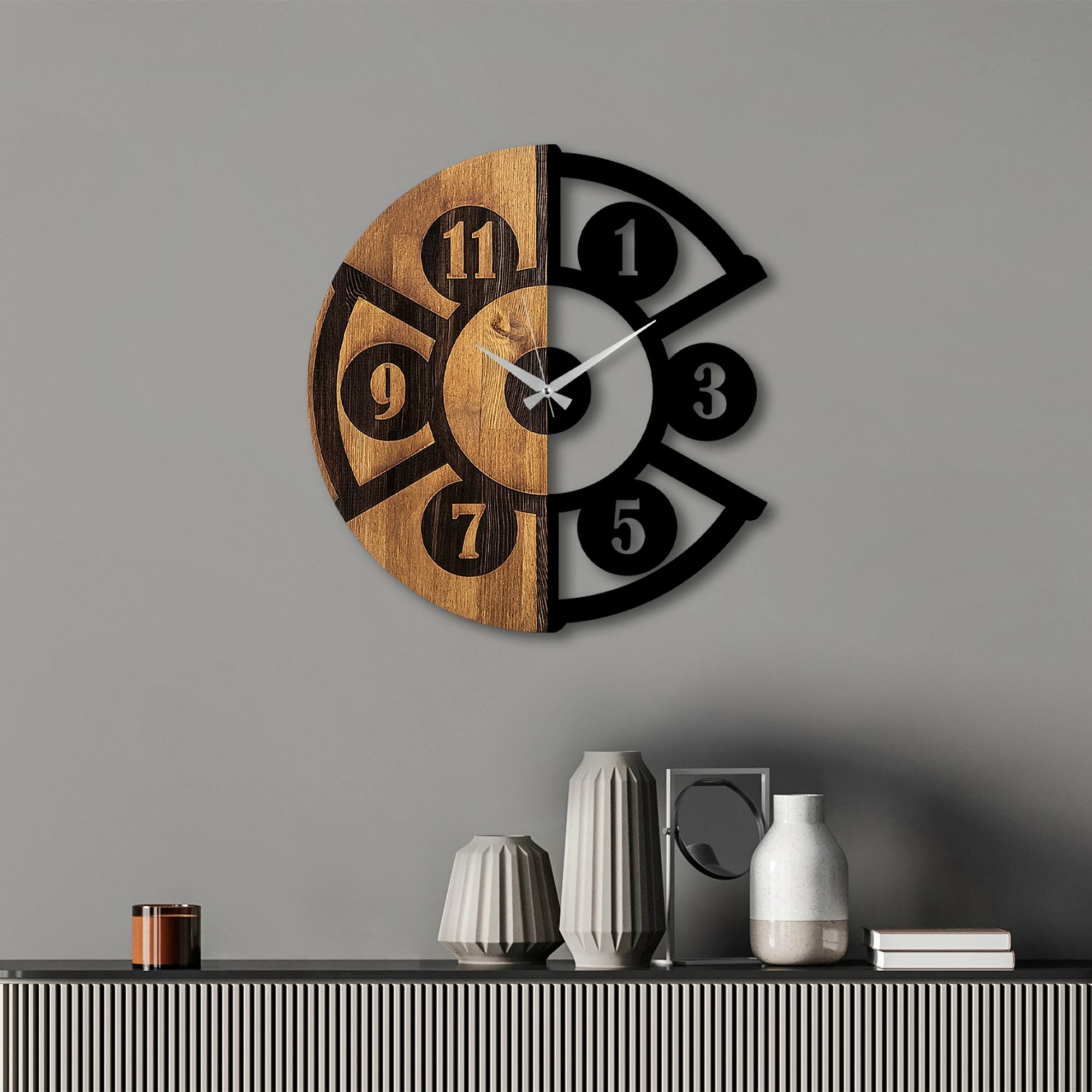 Orë muri dekorative prej druri, Wallity, formë pice, ngjyrë arre/zezë, 56x3x56cm