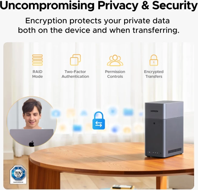 NAS pajisje UGREEN NASync DH2300, 2-bay SATA, ARM 8-core 2.2GHz, 4GB LPDDR4X, 32GB eMMC, 1GbE, gri