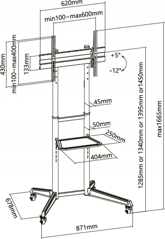 Mbajtëse mobile për TV Digitus DA-90447, për ekrane 37-70", ngjyrë e zezë