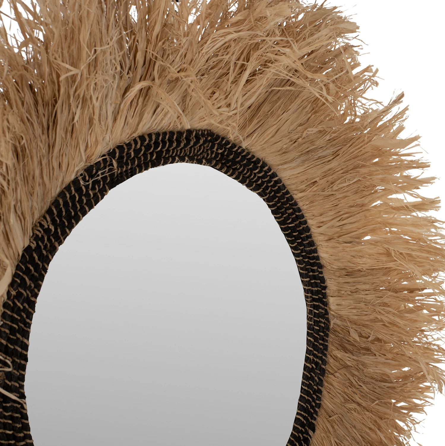 Pasqyrë rrethore me kornizë nga fibra sisal dhe abaca, ngjyrë natyrale-e zezë, Φ90cm, FH7746
