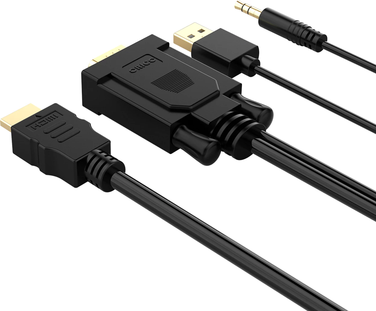 Kablë konvertuese VGA në HDMI Orico XD-VATH, Full HD 60Hz, me audio 3.5mm dhe furnizim USB, 5 m, e zezë