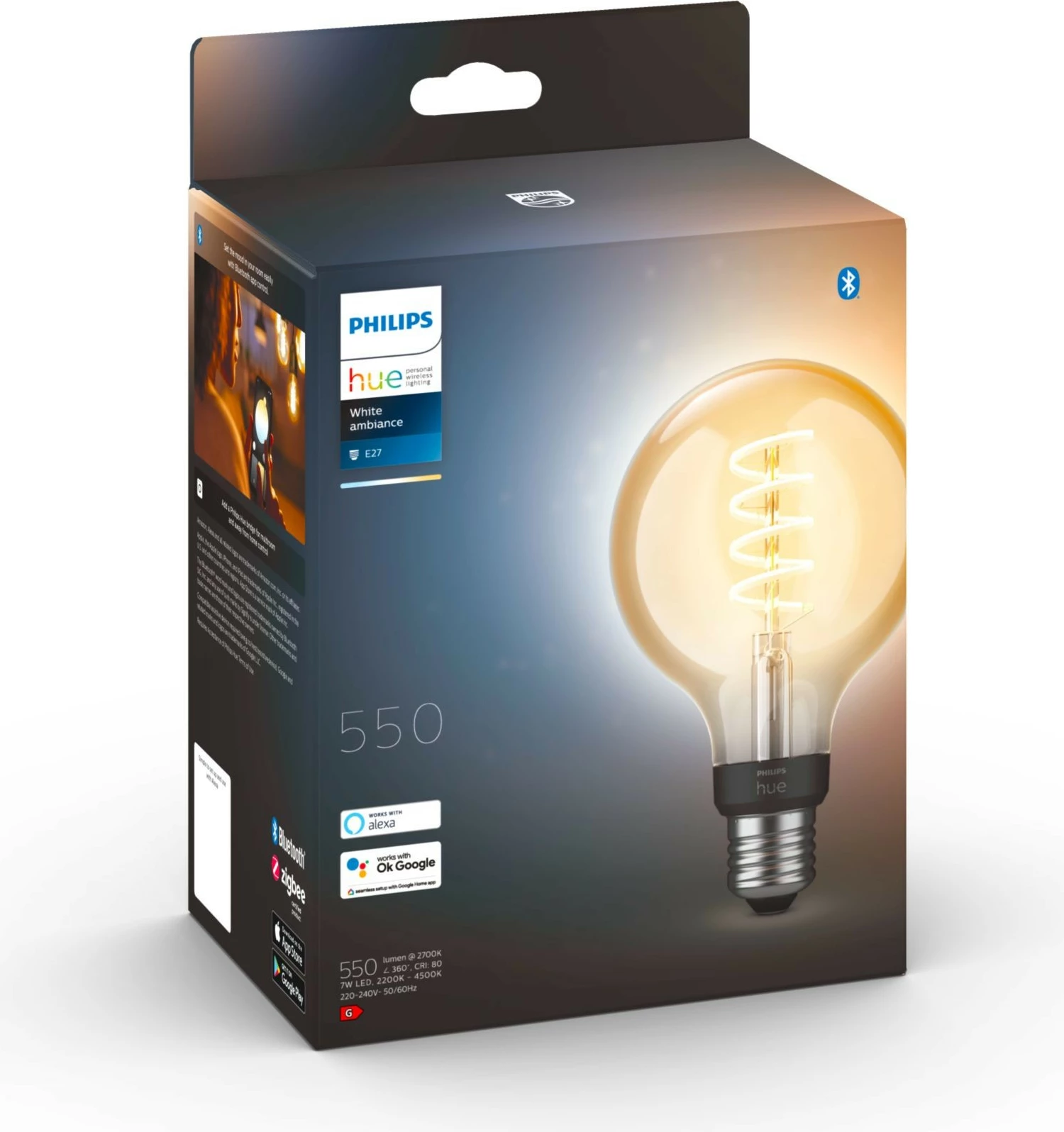 Llambë smart Philips Hue G93, Bluetooth/Zigbee, LED, E27, Cool daylight/Warm white