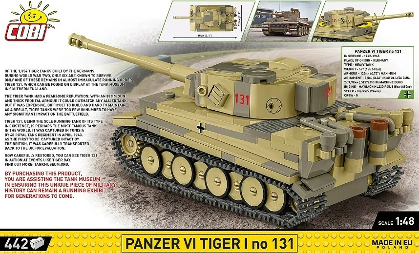 Set ndërtimi Cobi Klocki Panzer VI Tiger I no 131, 442 pjesë, plastik, 1:48, kamuflazh