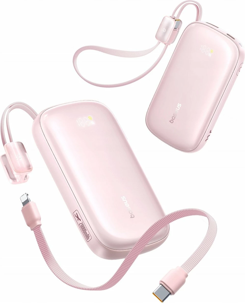 Powerbank Baseus EnerFill FC21 Qpow 3 Ultra 20000mAh 22.5W me display, rozë, me kabllo të ndashme