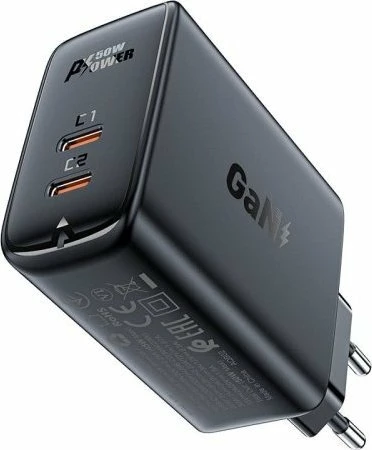 Karikues rrjeti Acefast A29 2x USB-C 50W GaN, i zi