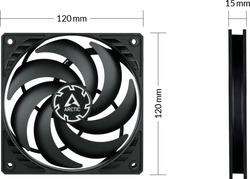 Ventilator kase ARCTIC P12 SLIM PWM PST 3 copë, 120mm, i zi