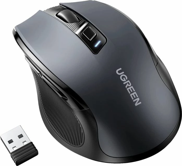 Maus wireless ergonomik UGREEN 90545, i qetë, 4000 DPI, me butona anësorë, i zi, me USB receiver