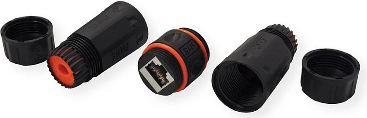 Lidhës RJ-45 VALUE 21.99.3007, CAT 6a, 2x femër, 121.5 mm, 2.8 cm, i zi/portokalli