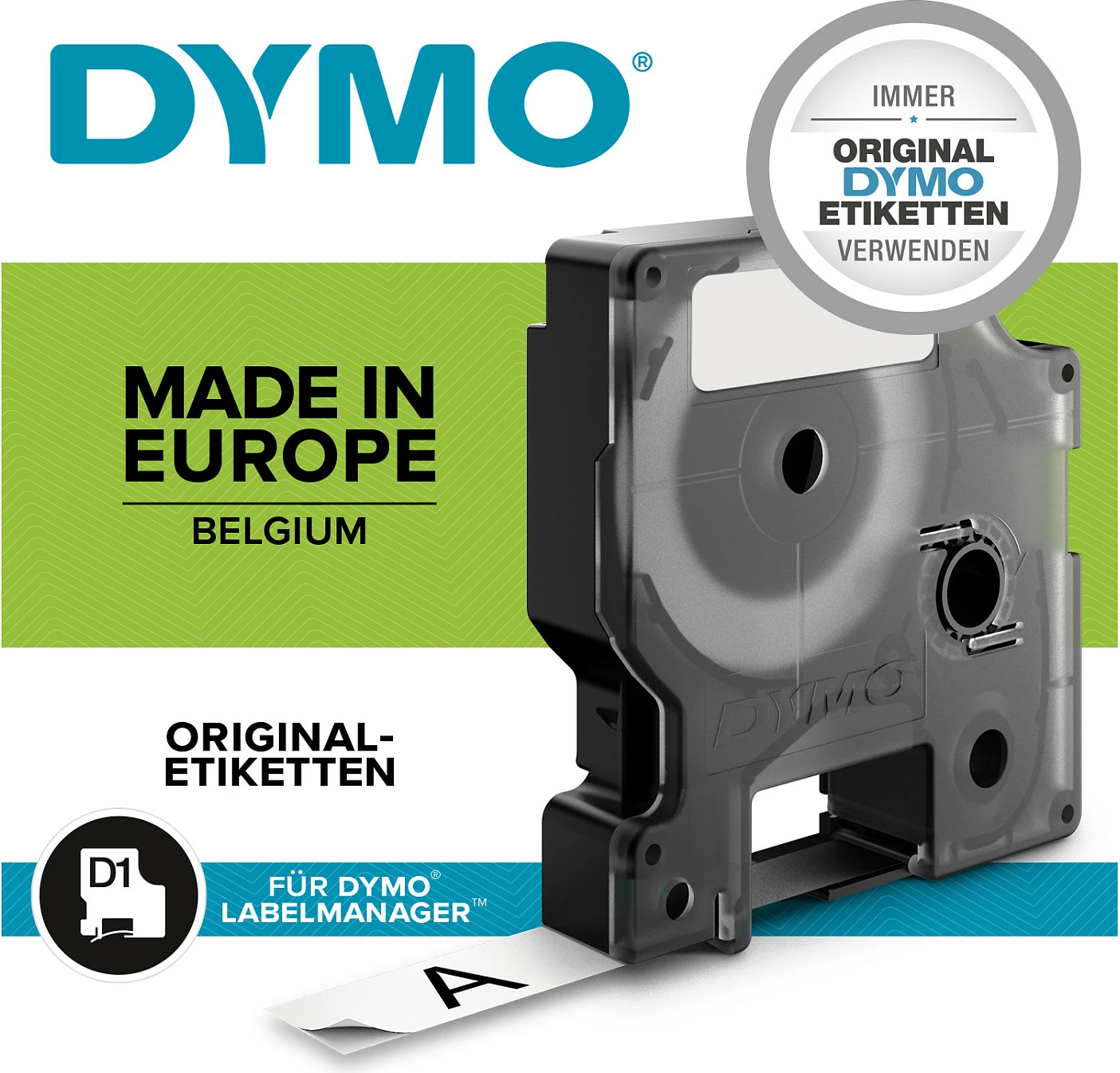 Shirit etiketash DYMO D1 Standard 12mm x 7m, e zezë në të gjelbër