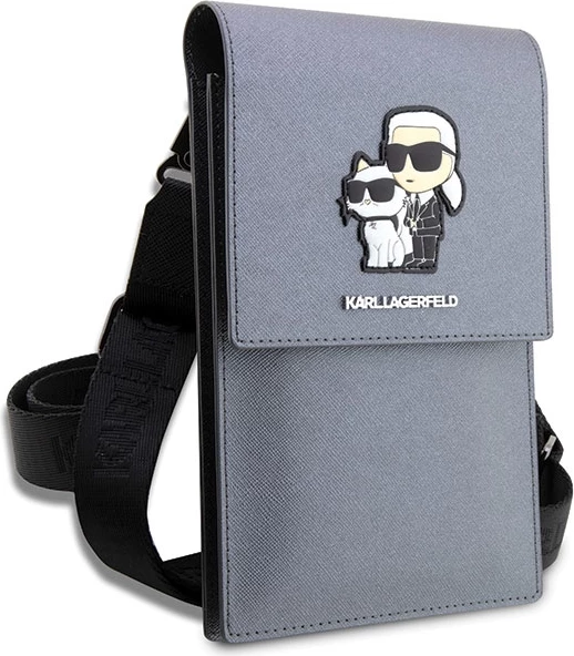 Çantë telefoni Karl Lagerfeld Saffiano Karl & Choupette, argjendtë