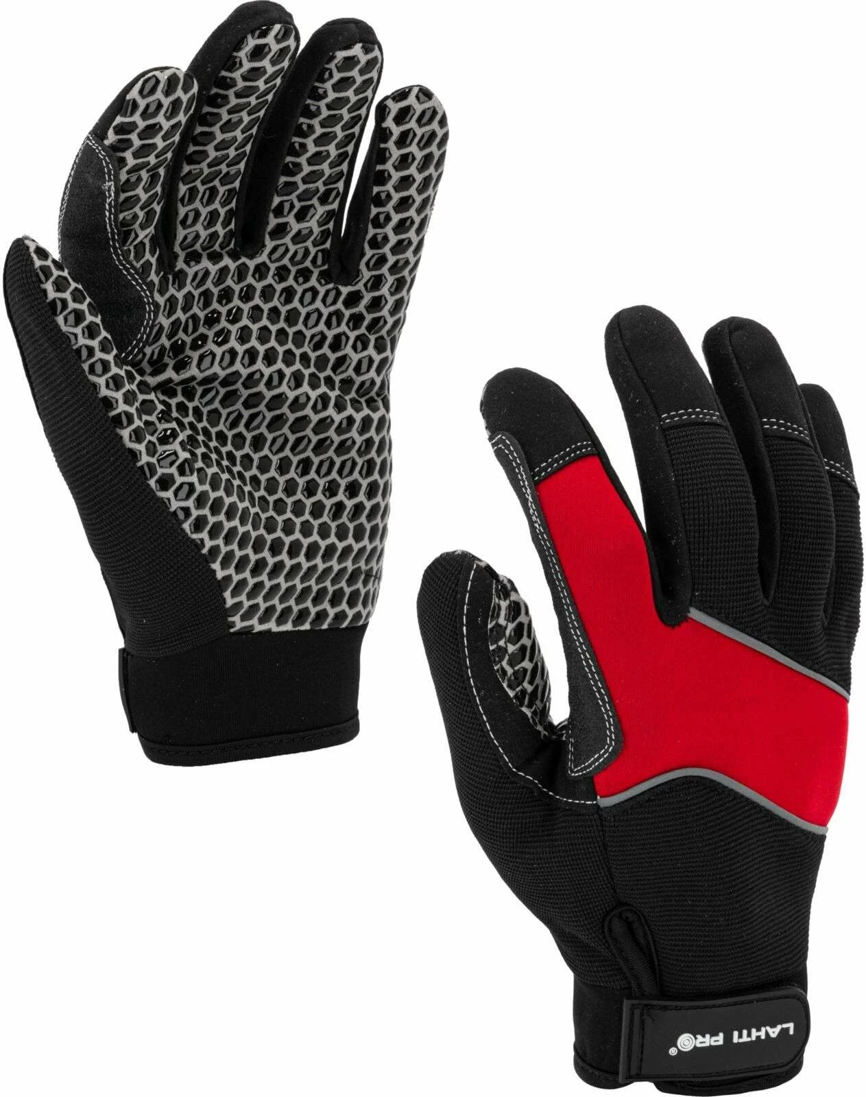 Doreza mbrojtëse pune LAHTI PRO L281108K, madhësi M, grip silikonik, mbyllje Velcro, zi-kuqe