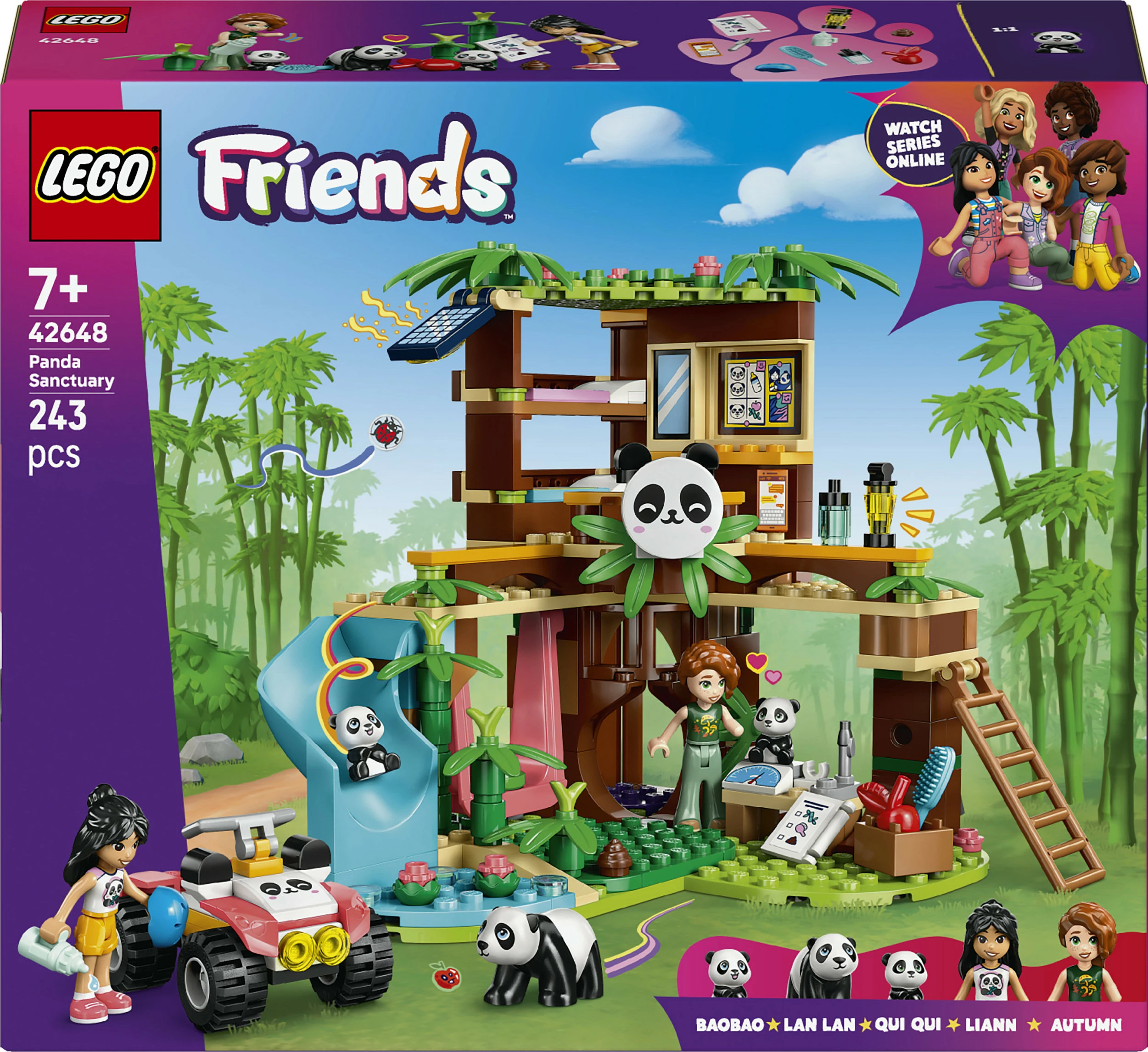 Set lodër LEGO Friends 42648 Strehë e Pandave, 243 copë, 7+
