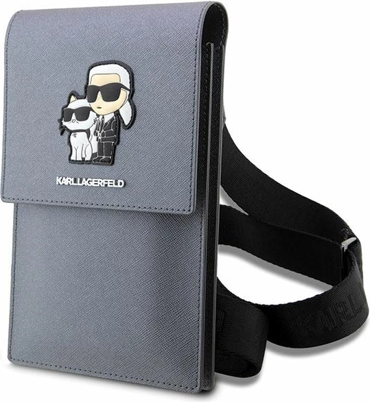 Çantë telefoni Karl Lagerfeld Saffiano Karl & Choupette, argjendtë