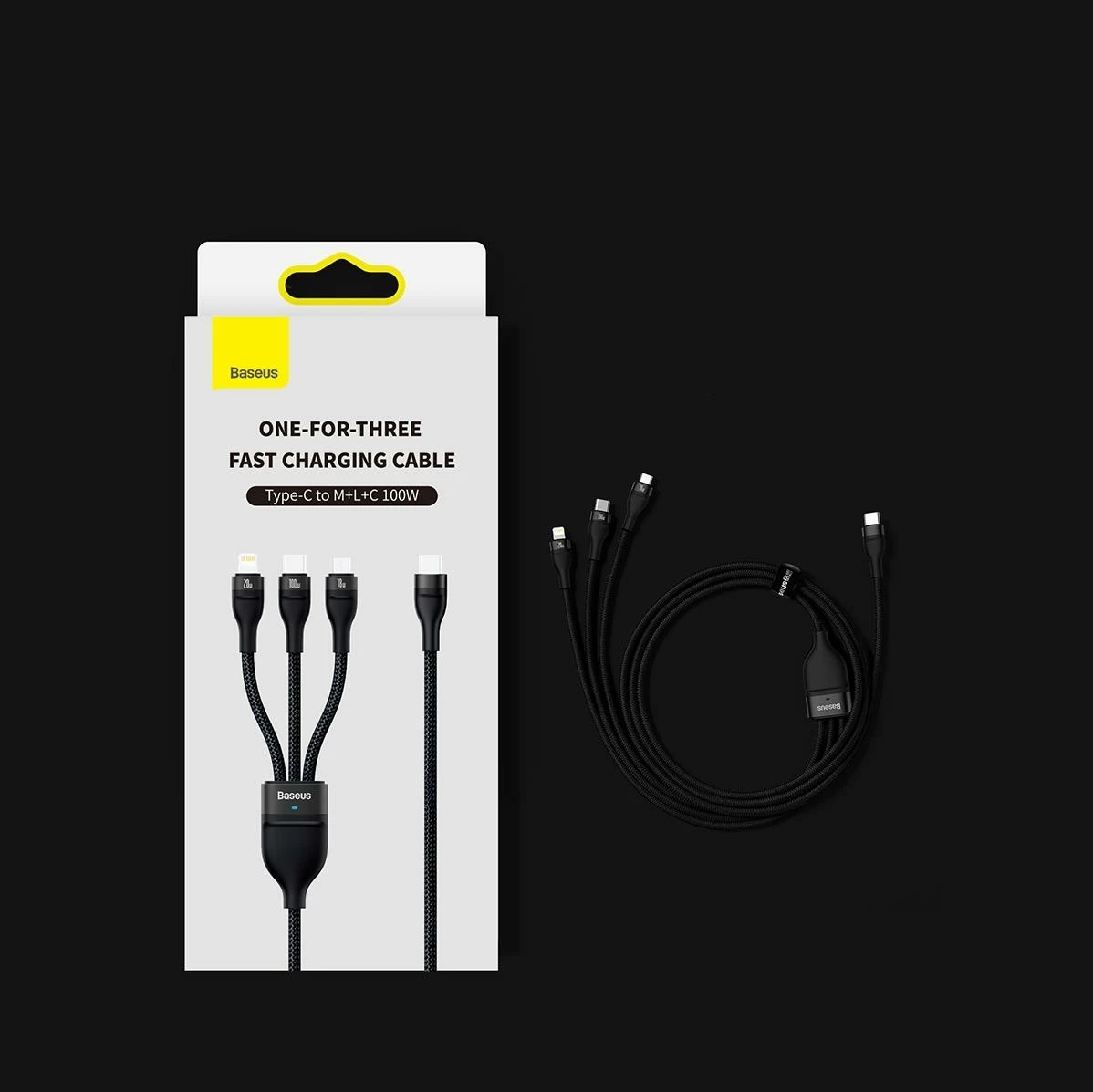 Kabllo 3-në-1 Baseus Flash Series II, 1.5m, 100W, USB-A/USB-C/Lightning/Micro USB, Blu
