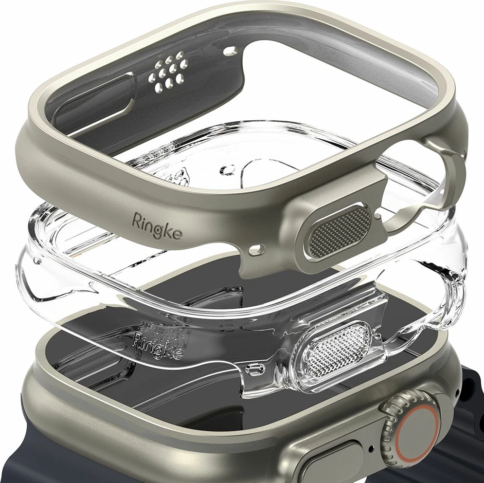 Mbështjellës Ringke Slim për Apple Watch Ultra 49mm, 2 copë, Transparent & Titanium