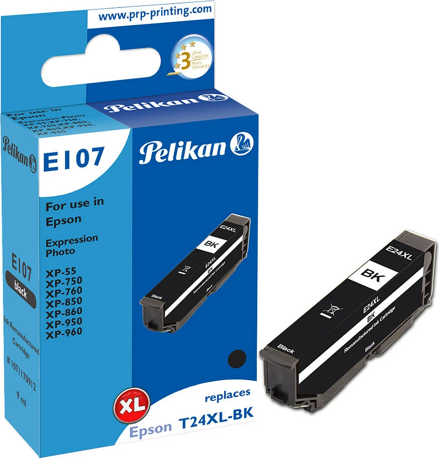 Kartushë boje Pelikan E107, kompatibile me Epson T24XL-BK 24XL, e zezë