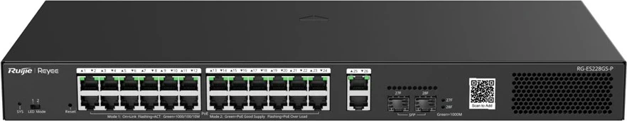 Switch Ruijie RG-ES228GS-P, 16 porta Gigabit PoE, 2 SFP, i zi