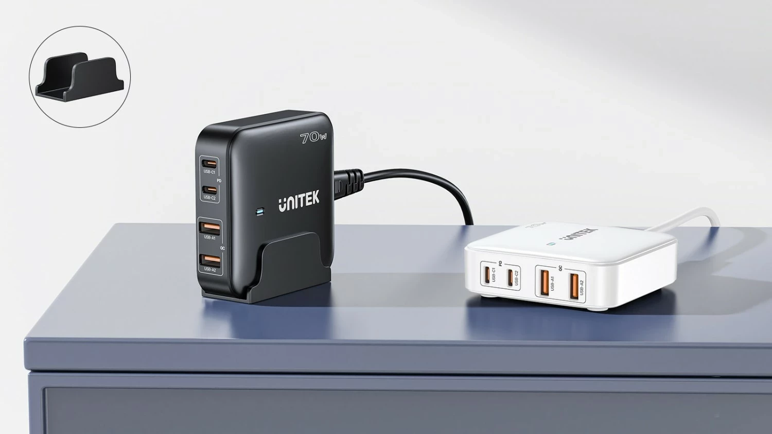 Karikues Unitek GaN 70W 2xUSB-A 2xUSB-C i bardhë