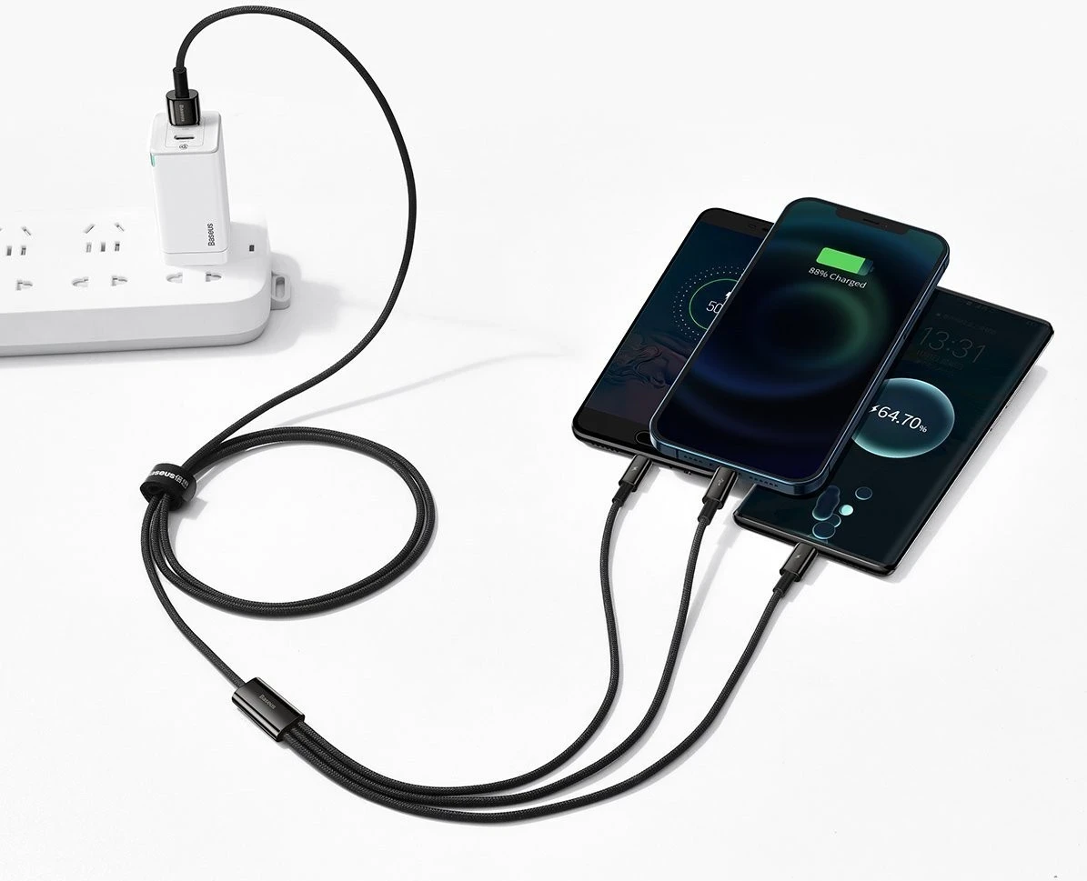 Kabllo karikuese Baseus Tungsten Gold 3in1, 3x1, 3.5A, 1.5m, e zezë