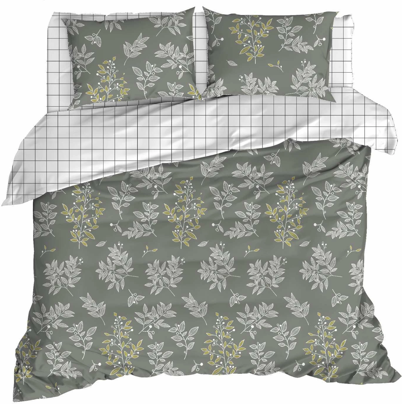 Set mbulesë krevati e qepur për krevat king, LineLeaf, ngjyrë e gjelbër