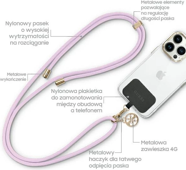 Rrip për celular Guess CBDY Cord, universal, najlon, 150 cm, vjollcë
