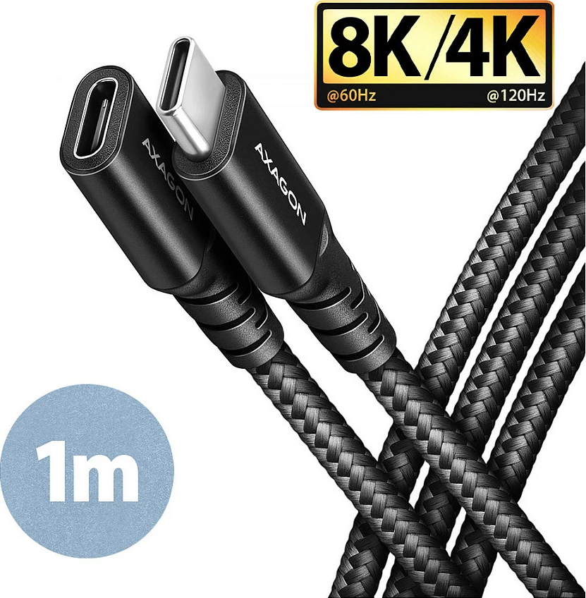 Kabllo zgjatëse USB-C Axagon BUCM32-CF10AB, USB-C në USB-C 3.2 Gen 2, 1 m, 20 Gbps, alumini, e zezë
