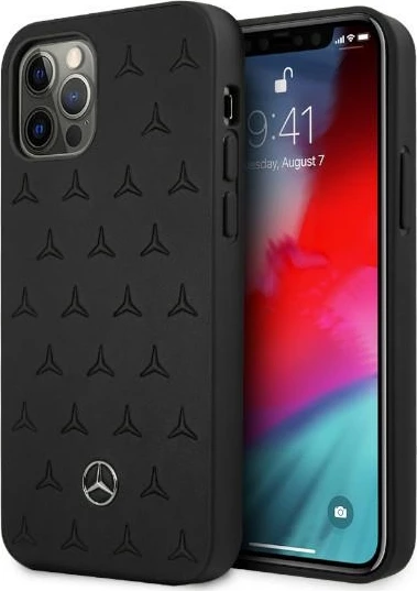 Mbështjellës Mercedes MEHCP12LPSQBK për iPhone 12 Pro Max 6.7", lëkurë, i zi