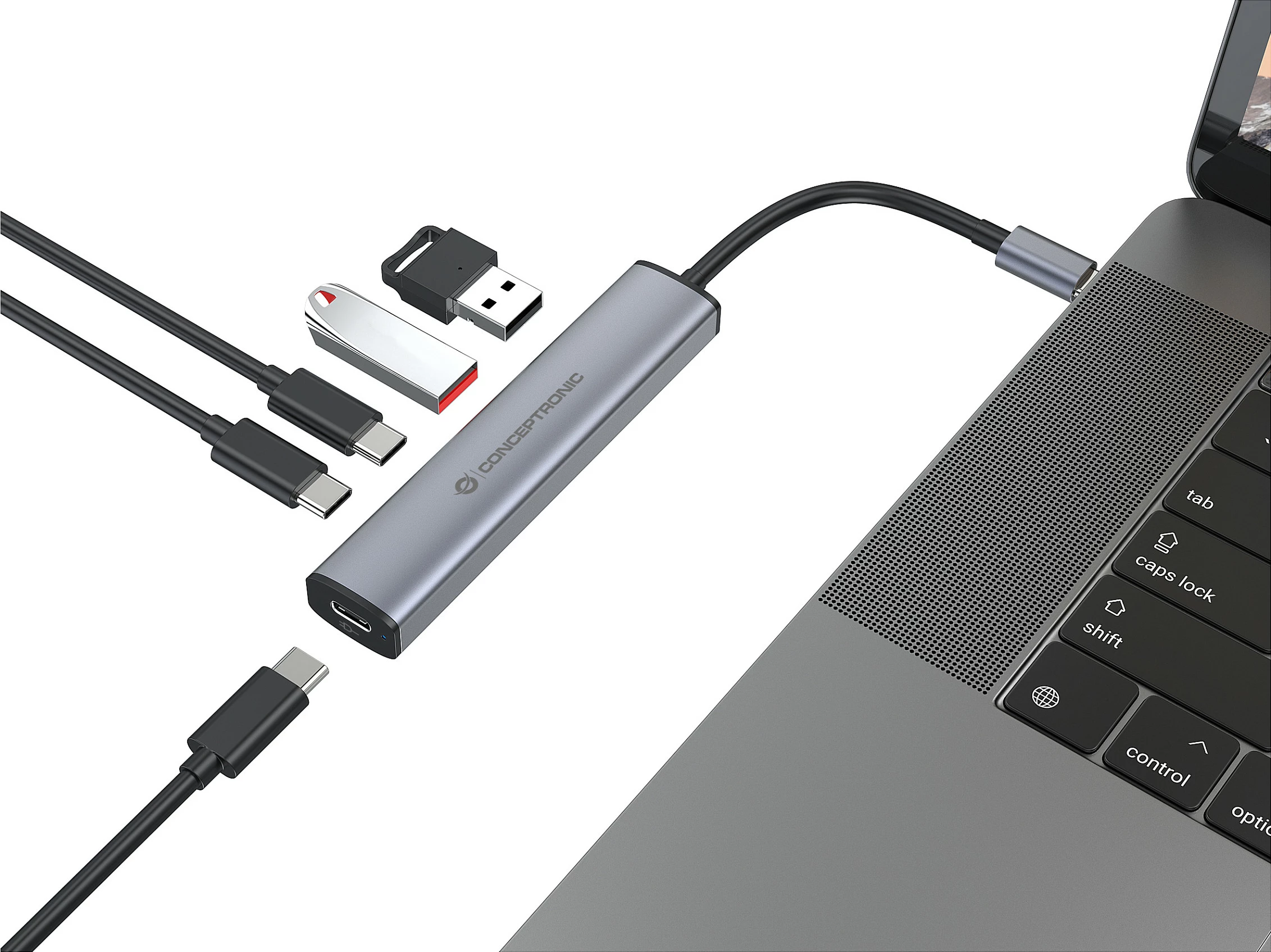 Dock USB-C Conceptronic 4-në-1, 2x USB-C, 2x USB-A, 100W PD, gri