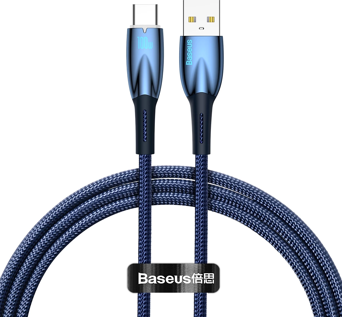 Kabllo karikimi i shpejtë Baseus Glimmer Series, USB-A në USB-C, 1m, 100W, Blu