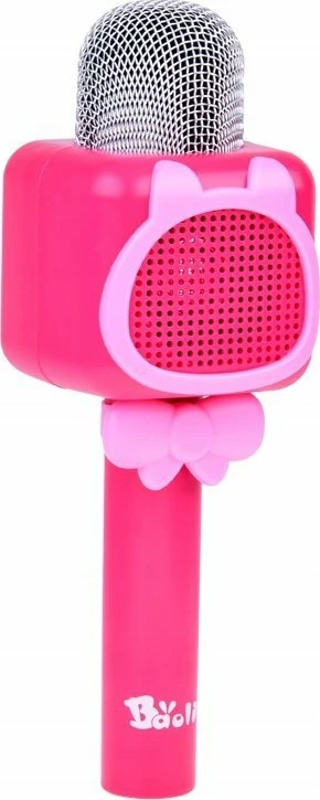 Mikrofon karaoke pa tela Jokomisiada IN0168 me Bluetooth, regjistrim 15s, 1200mAh, 23cm, rozë, set me kabllo USB
