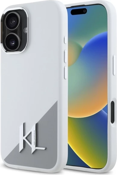 Mbështjellës Karl Lagerfeld Silicone Shadow Metal Initial MagSafe për iPhone 16, Bardhë