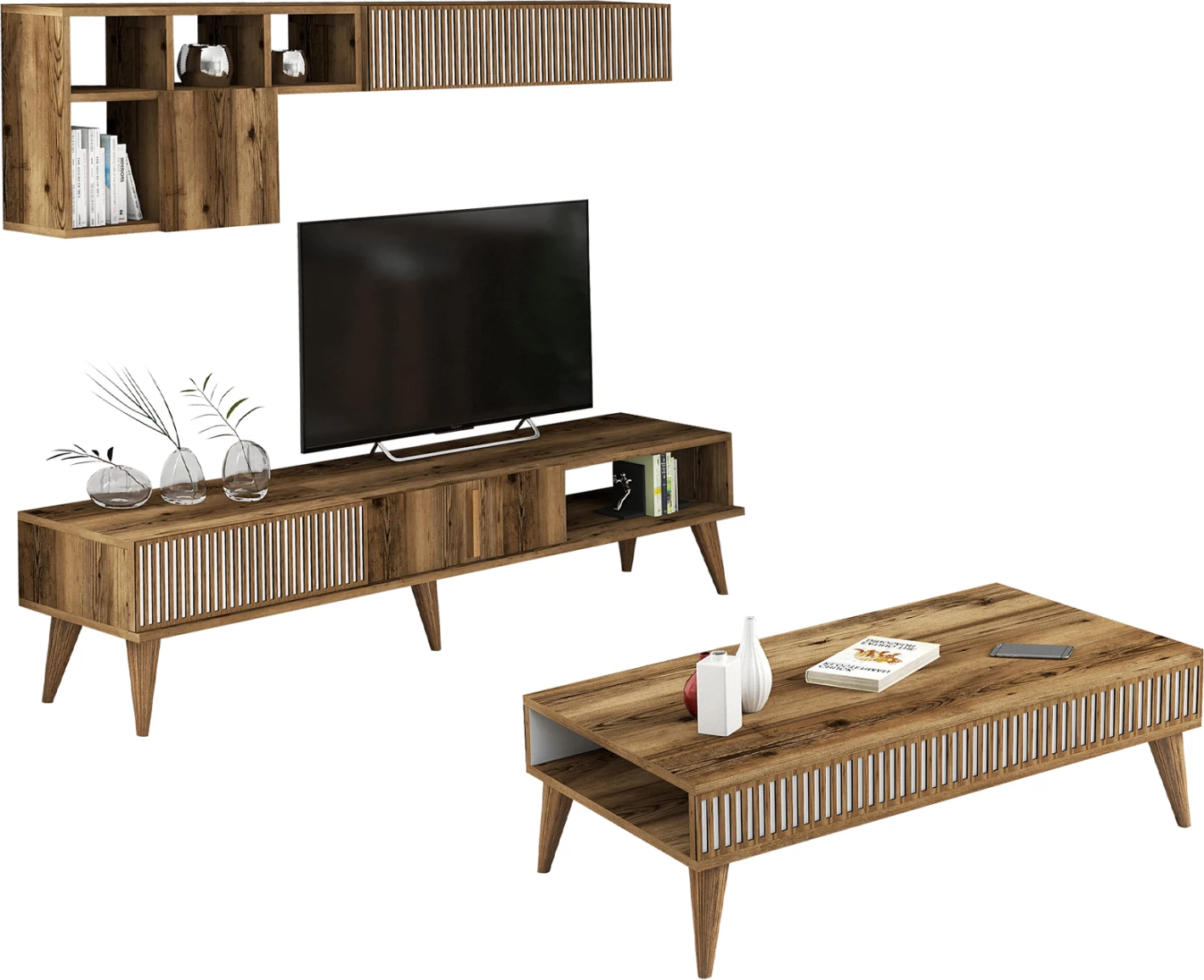 Kompozim për dhomë ndeje FH11847.01 2 copë në ngjyrë arre-bardhë