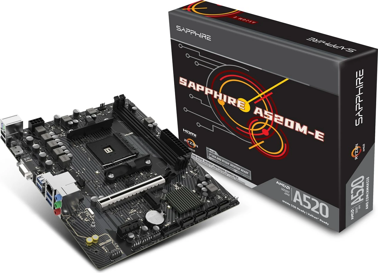 Pllakë amë Sapphire A520M-E, Socket AM4, micro ATX, e zezë