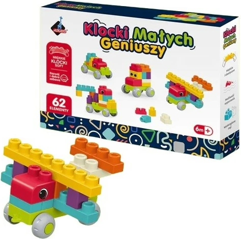 Blloqe ndërtimi të buta ASKATO Little Genius, 62 copë, shumëngjyrëshe, set