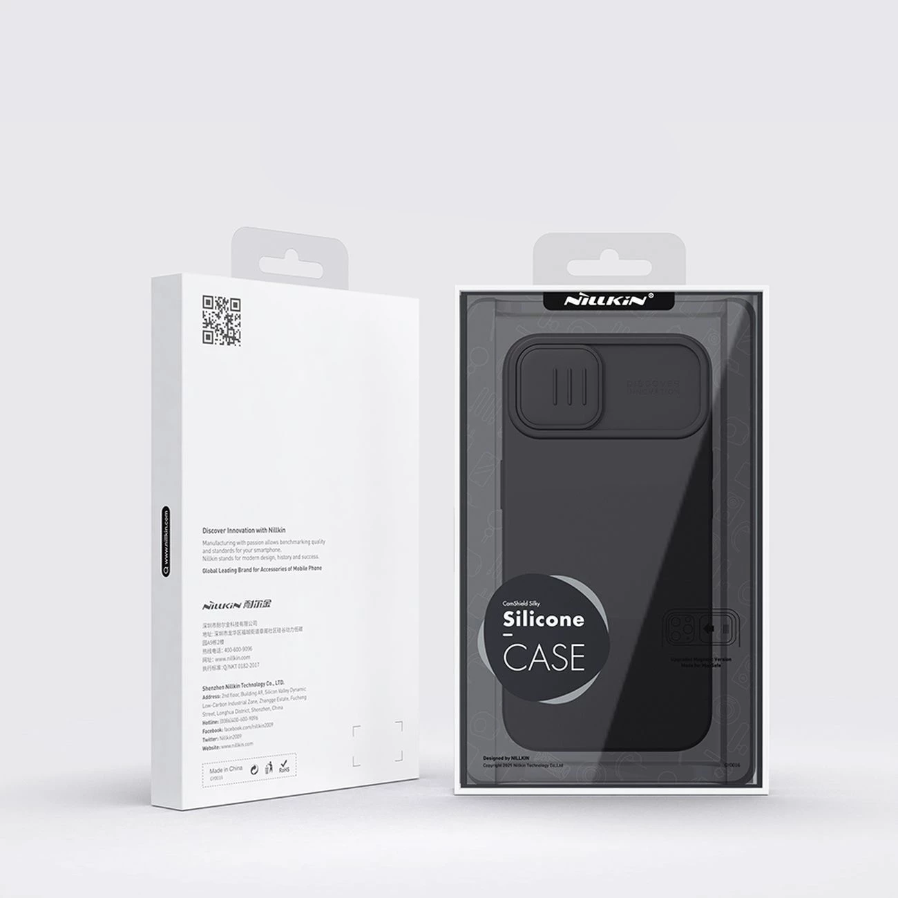 Mbështjellës Nillkin CamShield Silky Silicone për iPhone 14 Plus, me mbrojtëse kamere, i zi