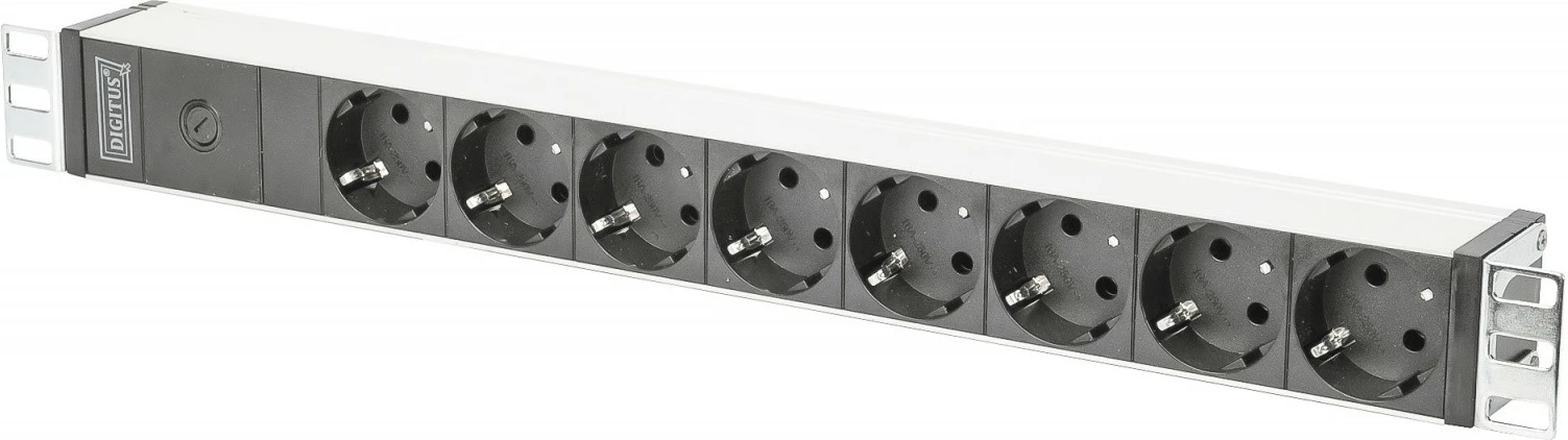 Prizë rack Digitus DN-95410, 8x Schuko, 1U, 2m, C14, Alumini, E zezë/Argjendtë