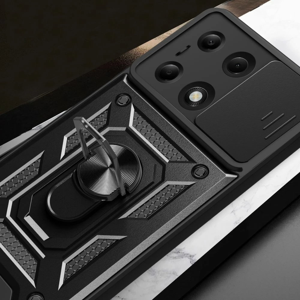 Mbështjellës Tech-Protect CamShield Pro për Xiaomi Redmi Note 13 Pro / Poco M6 Pro, me unazë dhe rrëshqitës për kamerë, i zi