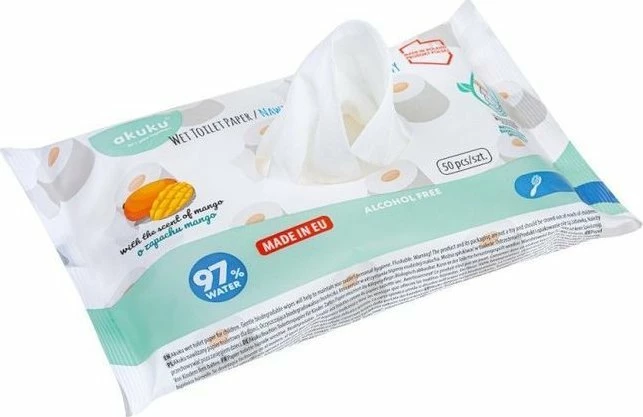 Letër higjienike e lagësht Akuku A0030, aromë mango, 50 copë